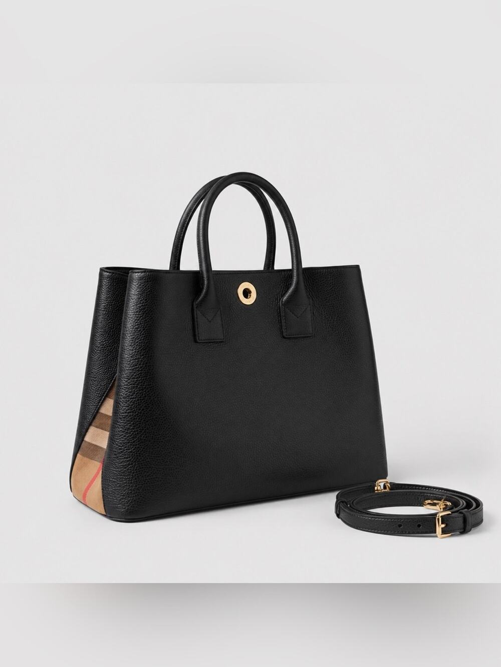 Burberry Black Leather Top-Handle Tote with Signature Check $2250